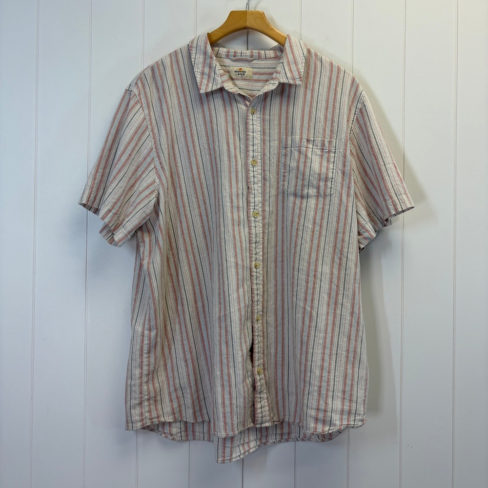 Marine Layer Preppy Hemp Blend Button Down Shirt Men Size XXL Sustainable Beach